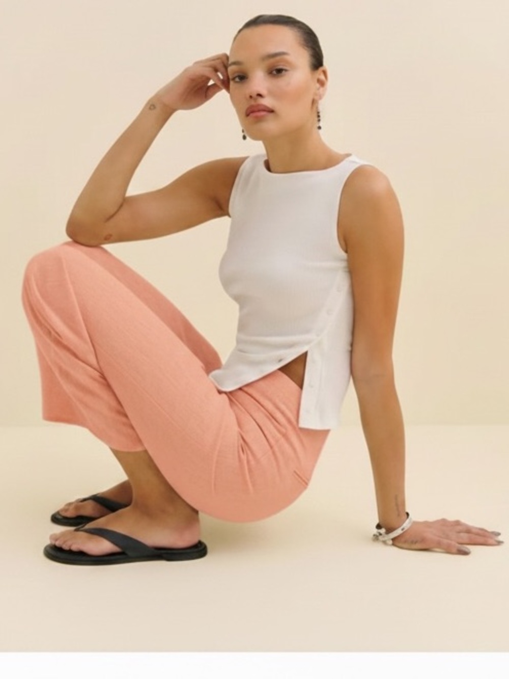 Matta Peach Wide-Leg Cropped Pants